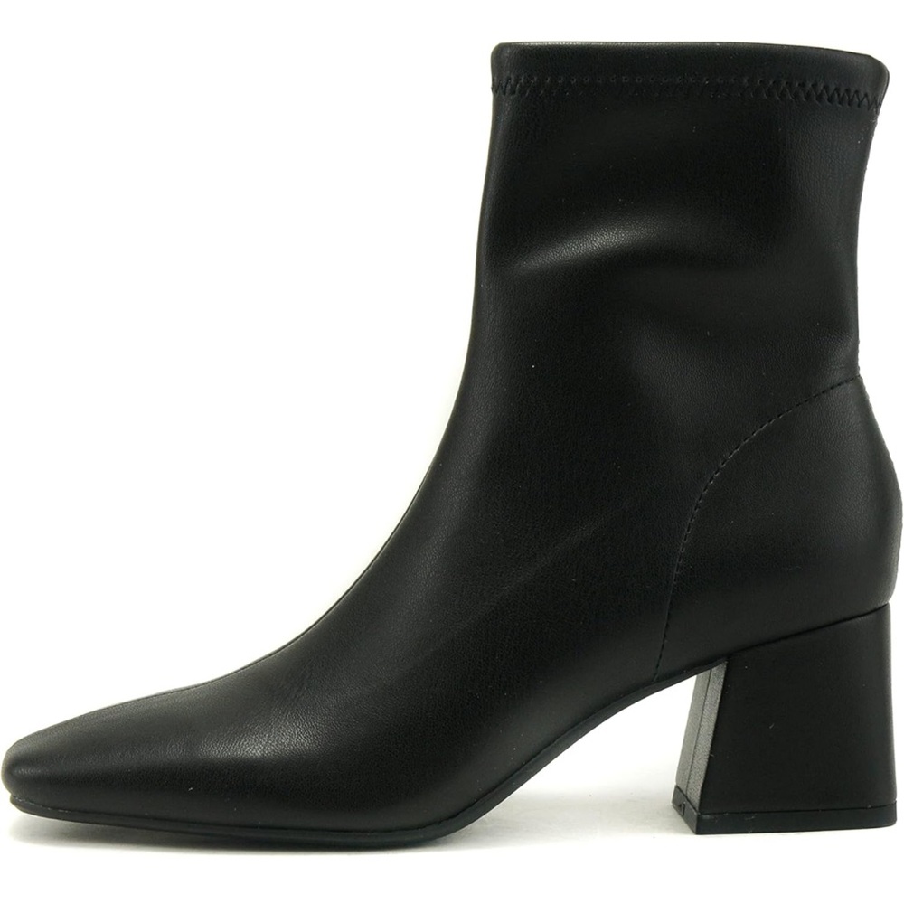 Women Squared Toe Flare Block Heel Stretch Boot Shaft w/Side Zipper Ankle Bootie